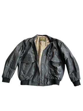 Vintage 80’s Genuine Leather Black Leather Moto Bomber Jacket size XXL